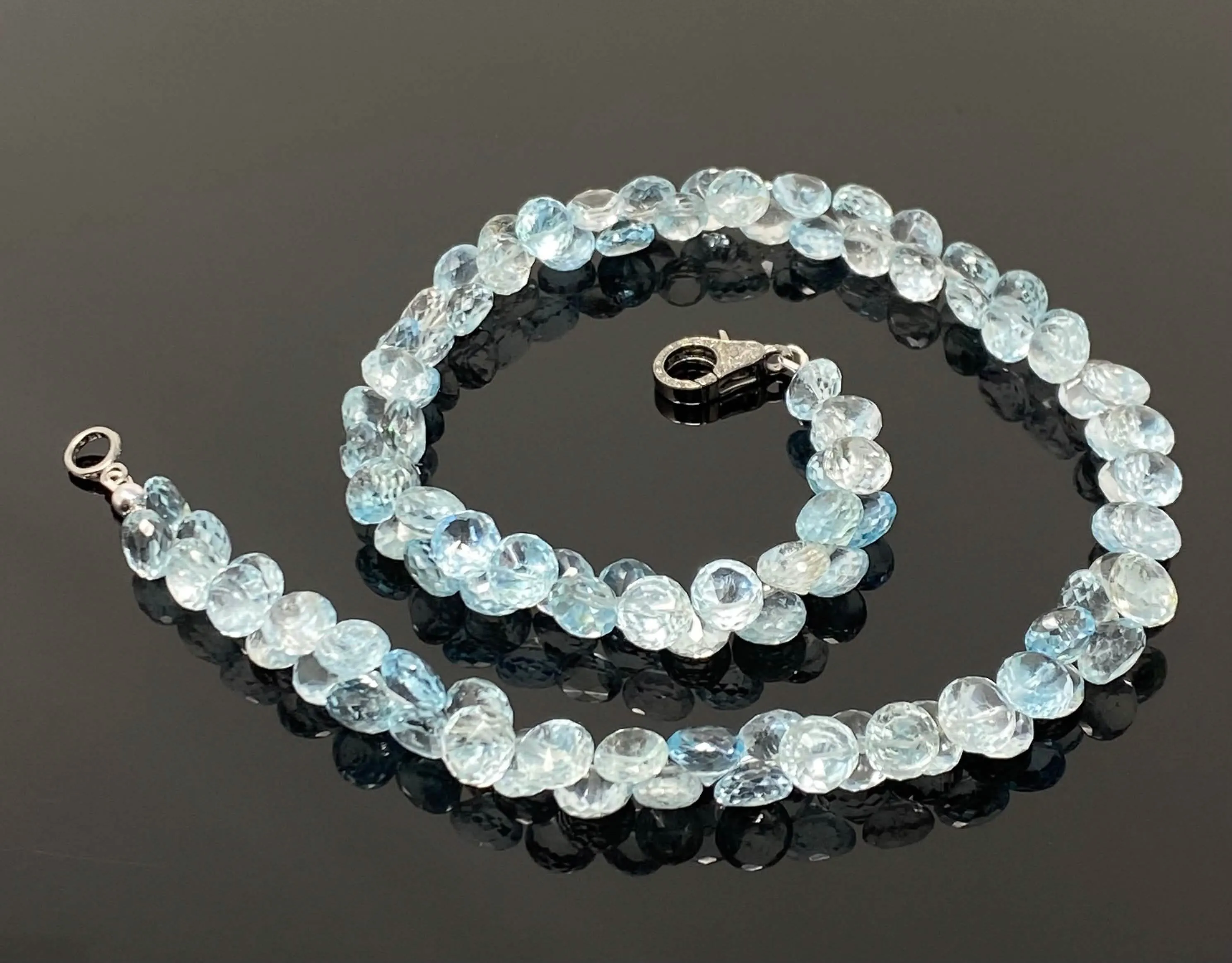 Azure Topaz Elegance Necklace with Dazzling Diamond Clasp - 17.25” Timeless Charm