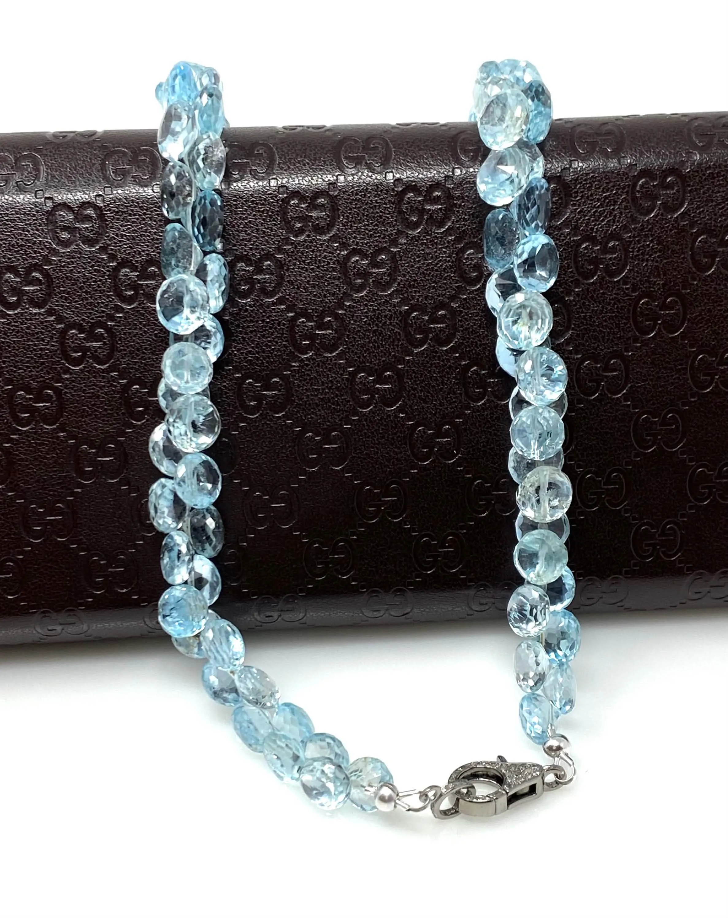 Azure Topaz Elegance Necklace with Dazzling Diamond Clasp - 17.25” Timeless Charm