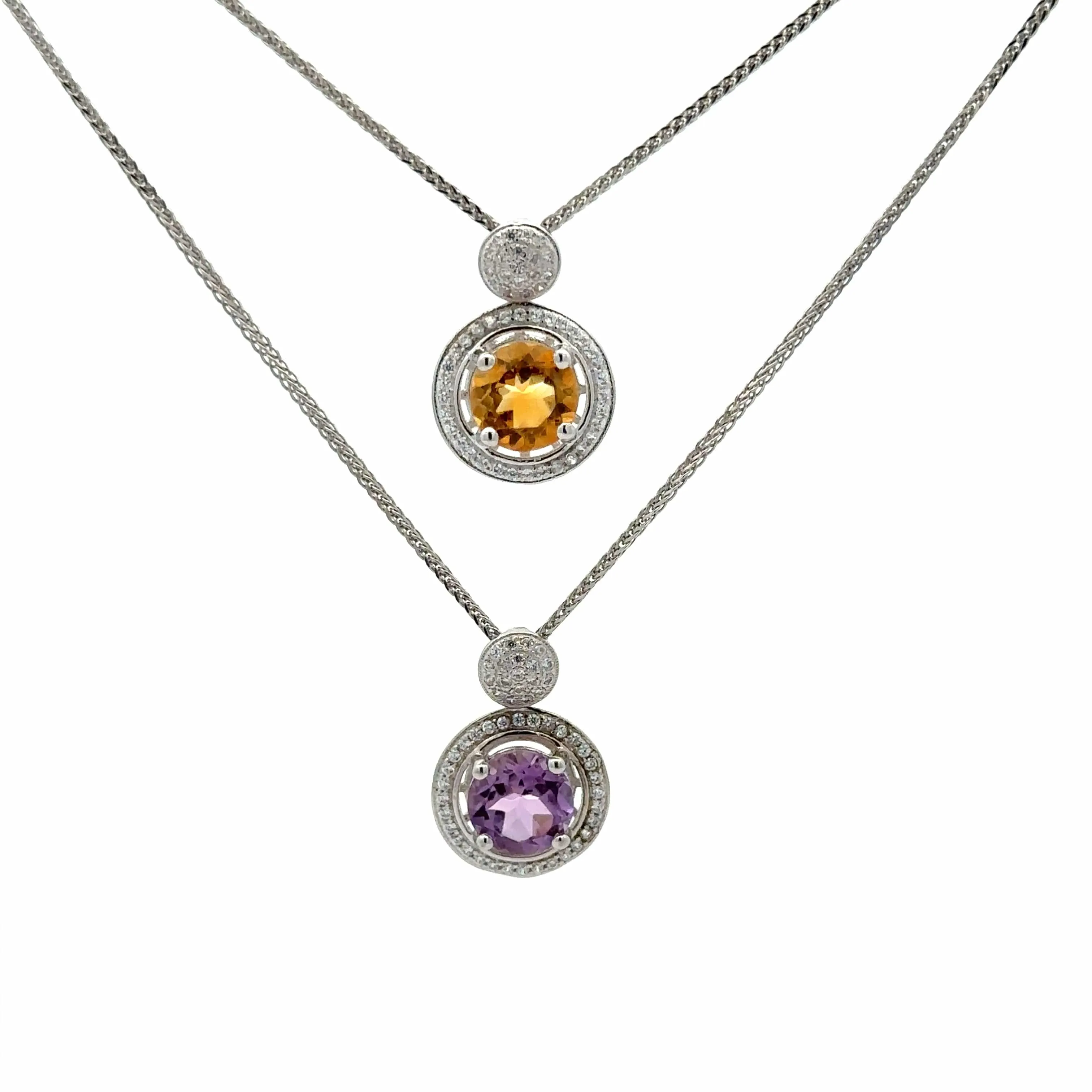 Baikalla™ Classic Sterling Silver Natural Amethyst Citrine Necklace With CZ