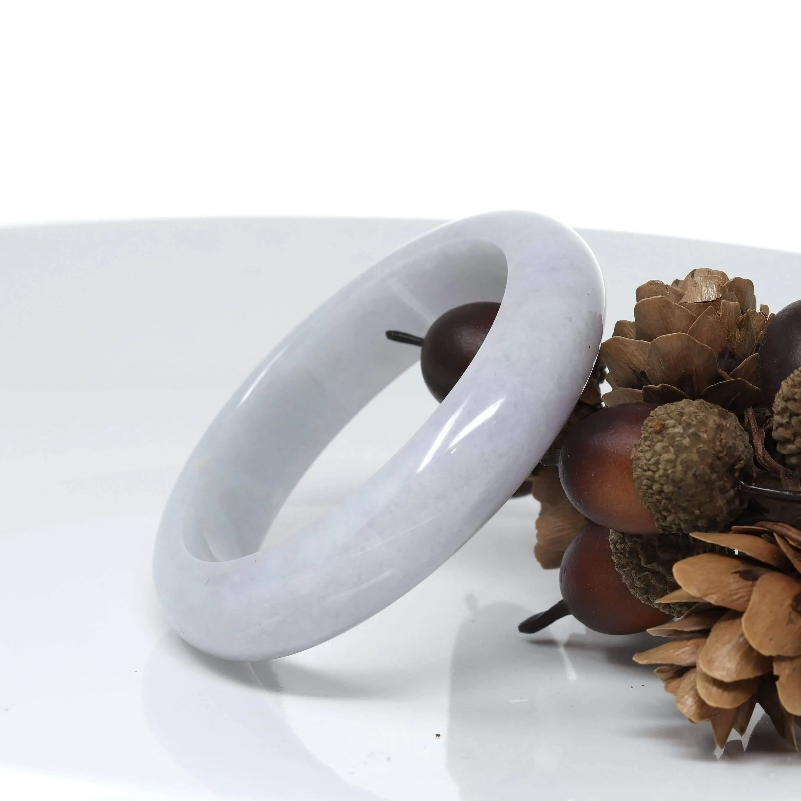 Baikalla™ "Classic Bangle" Genuine Burmese Light Lavender Jadeite Jade Bangle Bracelet (55.34mm) #526