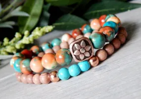 Beaded Bohemian Bracelet Set of 2 in Orange and Blue Tie Dye Tone