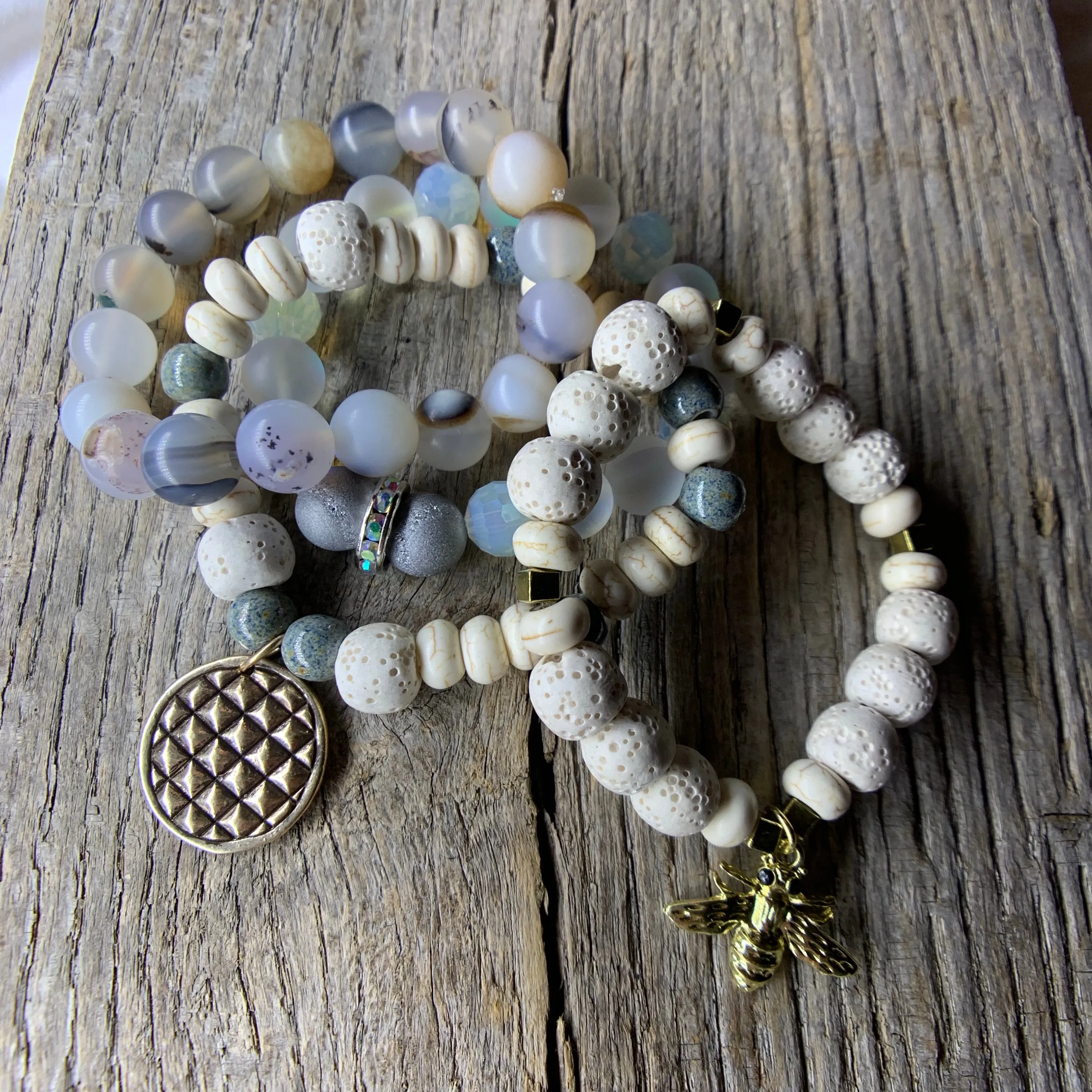 Beaded Bracelet with Antique Bronze Charm