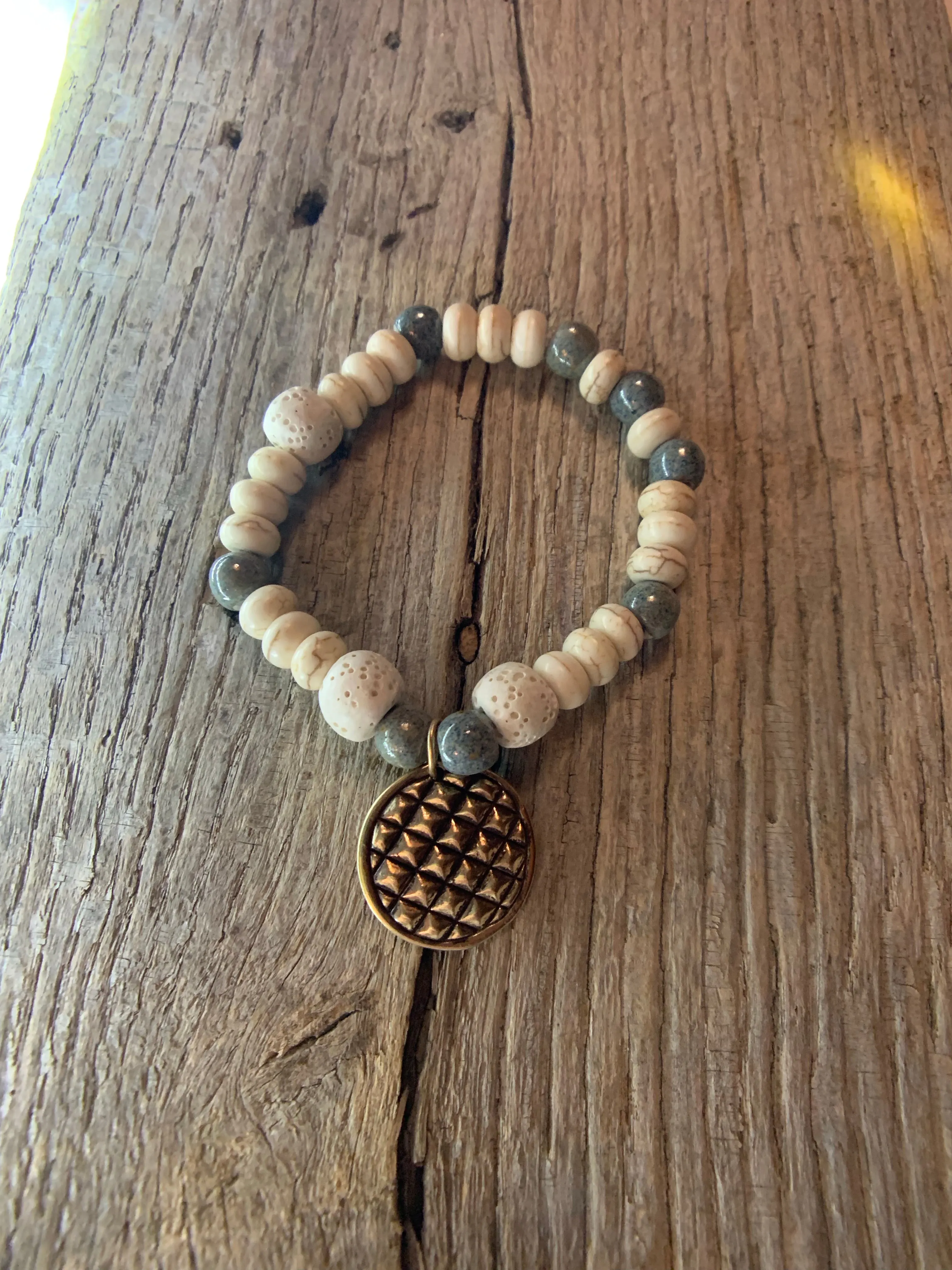 Beaded Bracelet with Antique Bronze Charm