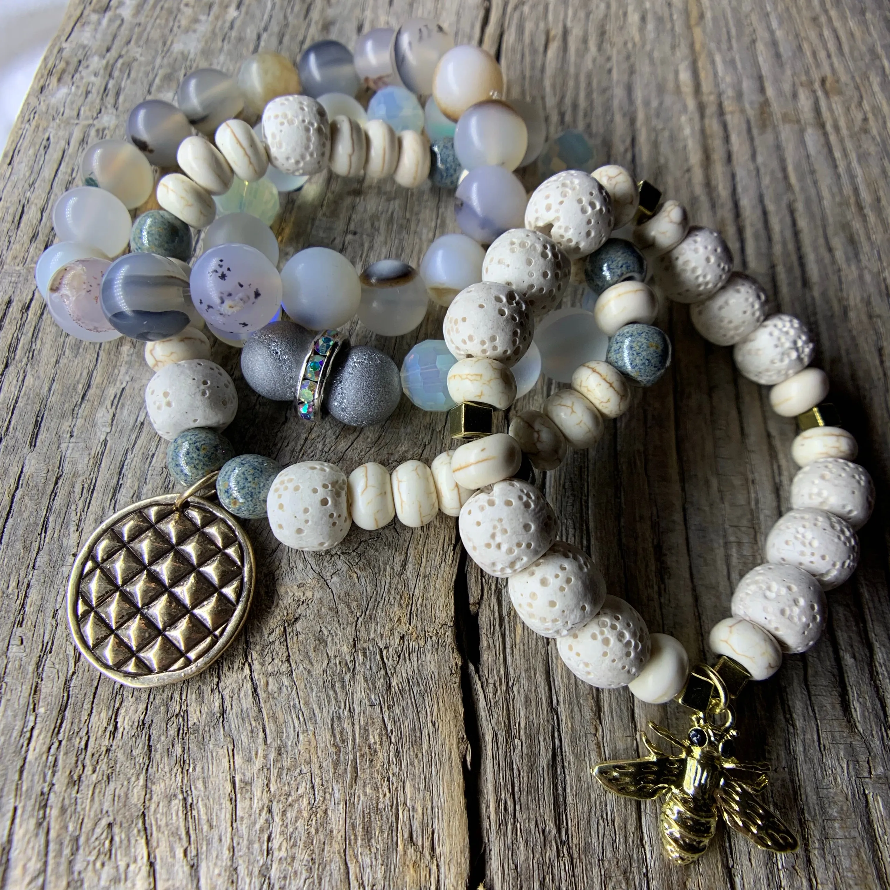 Beaded Bracelet with Antique Bronze Charm