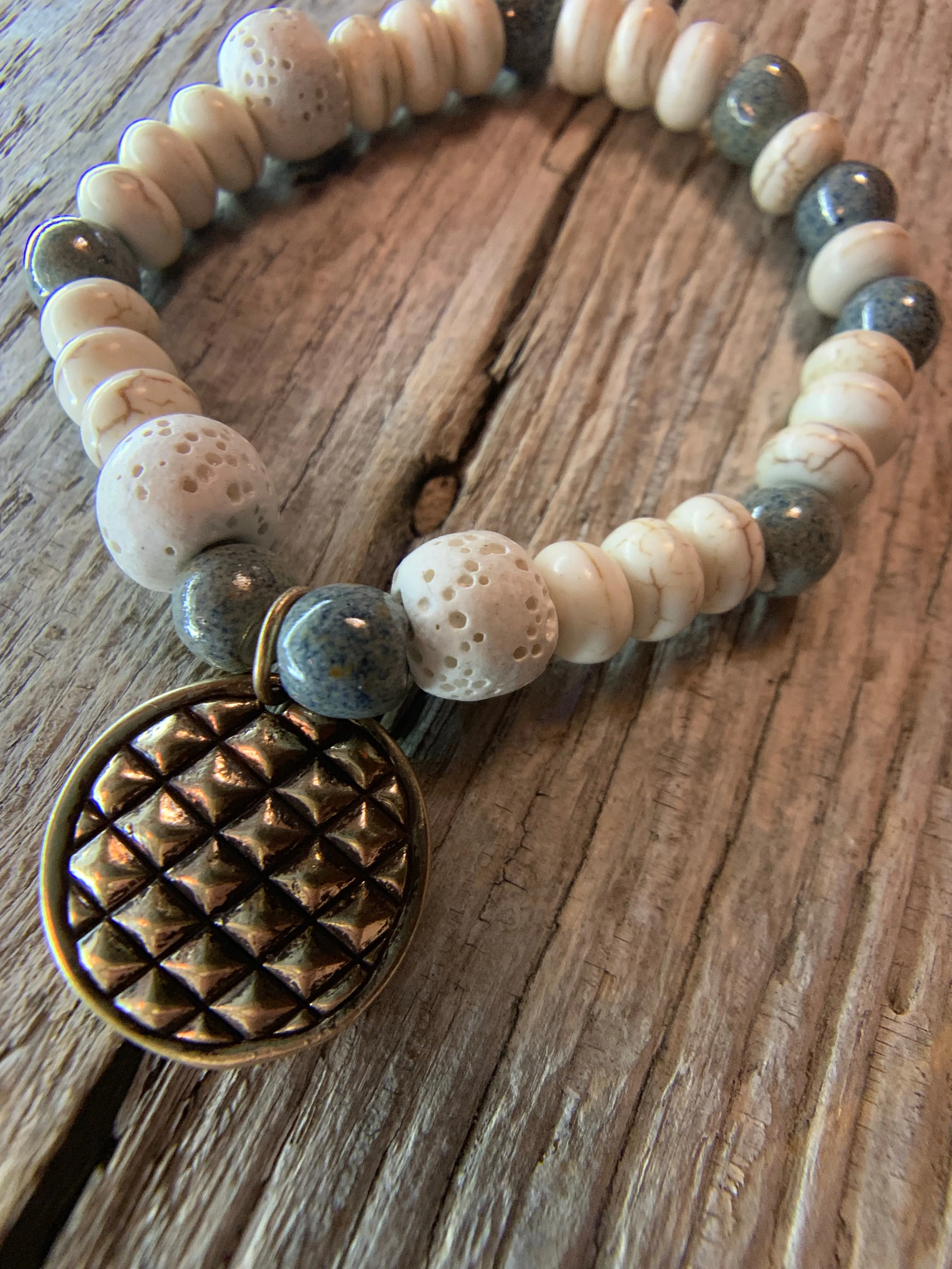 Beaded Bracelet with Antique Bronze Charm