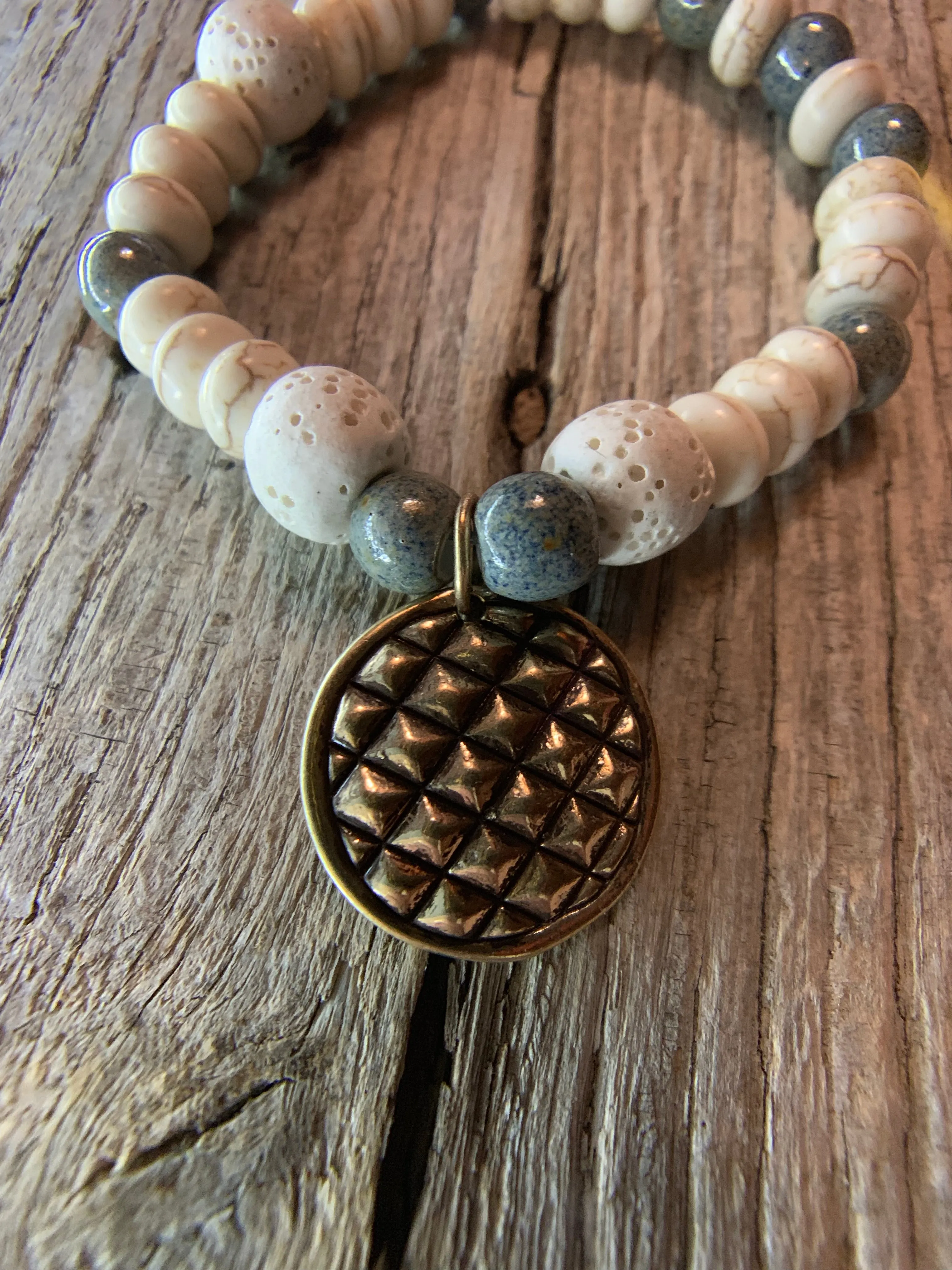 Beaded Bracelet with Antique Bronze Charm