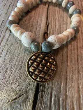 Beaded Bracelet with Antique Bronze Charm