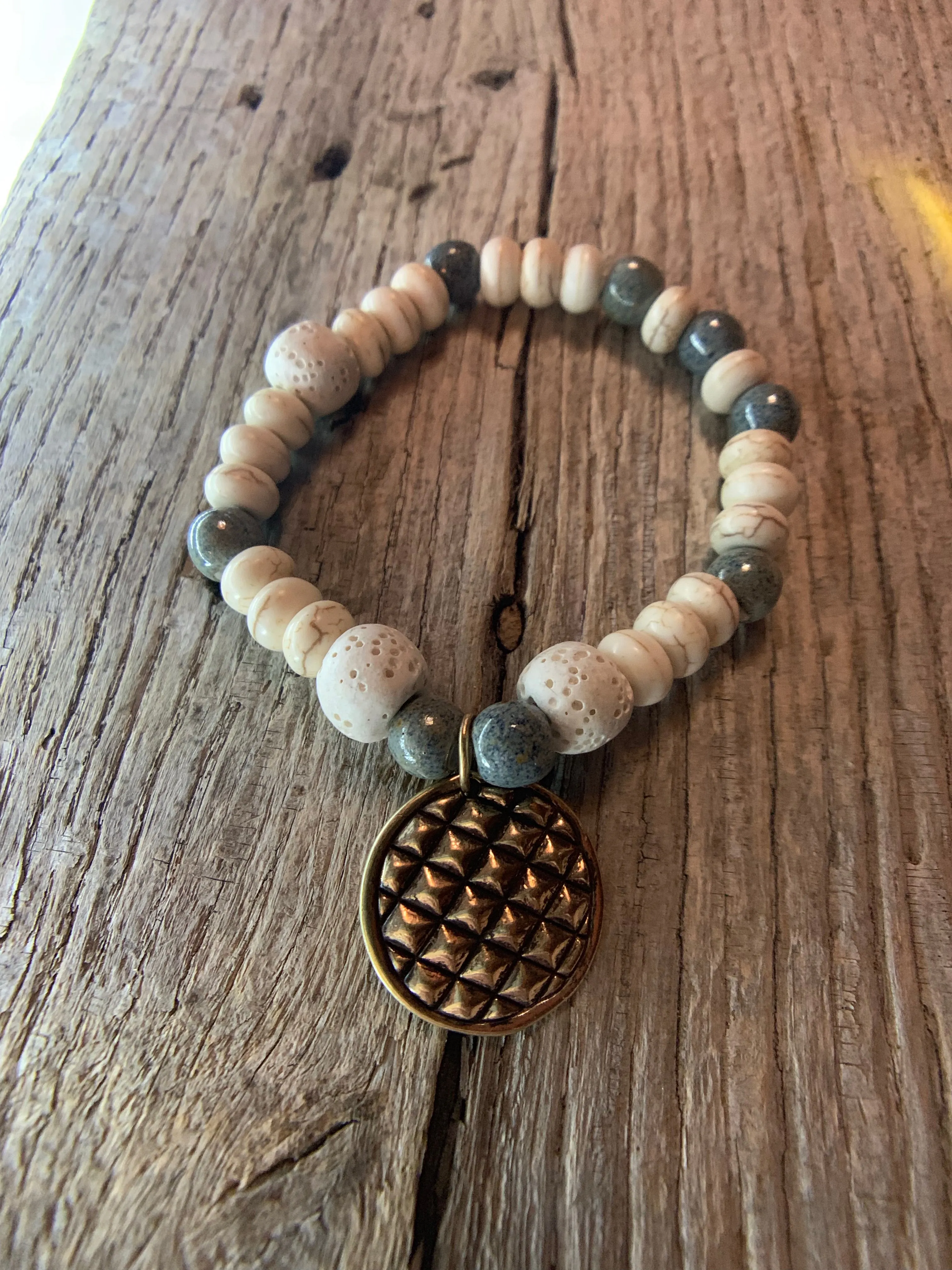 Beaded Bracelet with Antique Bronze Charm