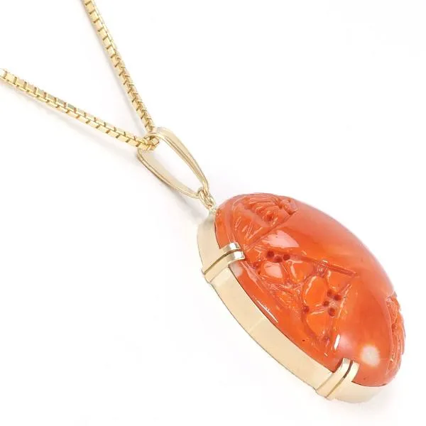 Beautiful 18K Yellow Gold Necklace with Natural Coral, approximately 7.9g and 40cm Length in Excellent Condition