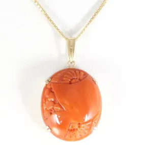 Beautiful 18K Yellow Gold Necklace with Natural Coral, approximately 7.9g and 40cm Length in Excellent Condition