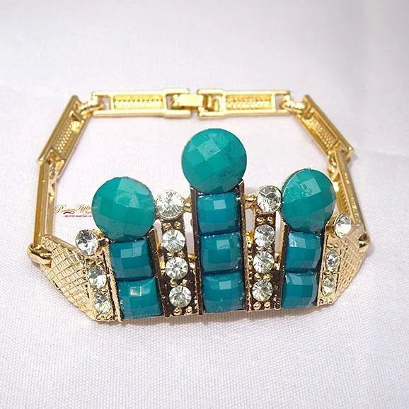 Beautiful Gold Plated Turquiose Green Wedding Party Necklace Earring Jewelry Set