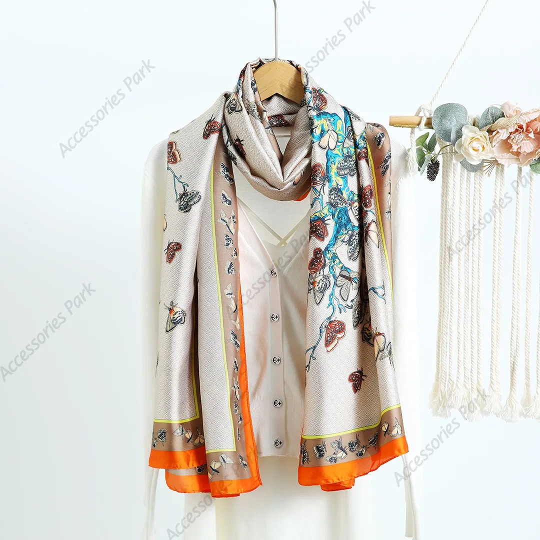 Beautiful Wild Butterfly Printed Silky Smooth Satin Silk Scarves