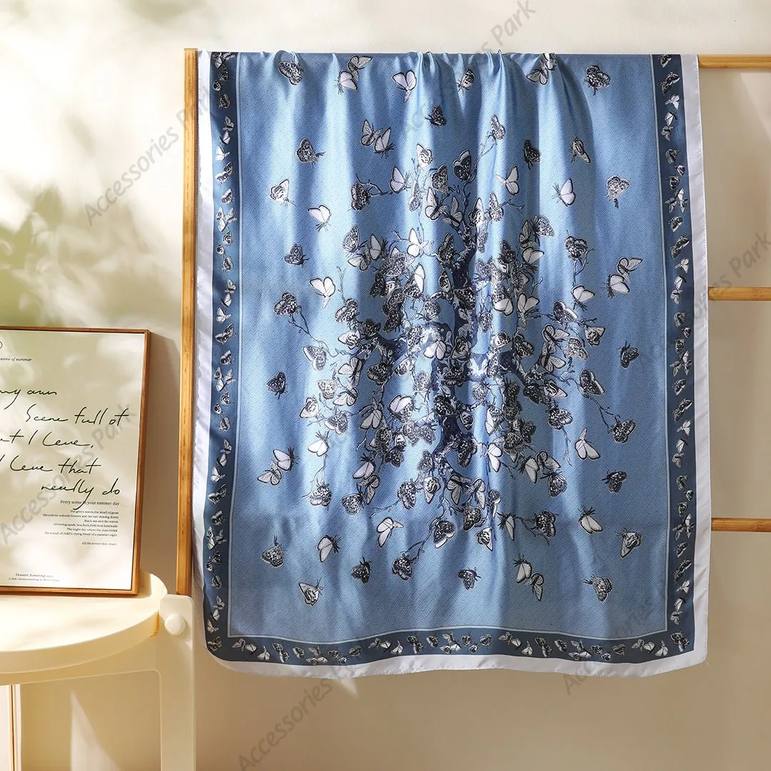 Beautiful Wild Butterfly Printed Silky Smooth Satin Silk Scarves