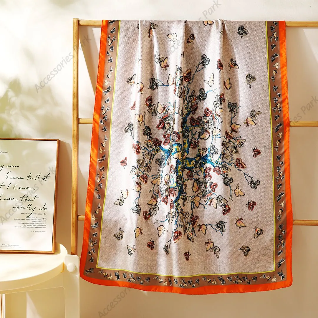 Beautiful Wild Butterfly Printed Silky Smooth Satin Silk Scarves
