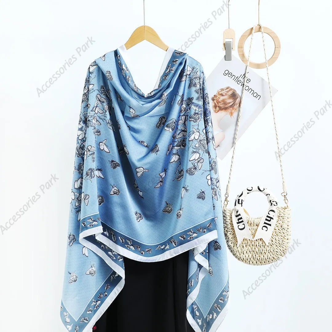 Beautiful Wild Butterfly Printed Silky Smooth Satin Silk Scarves