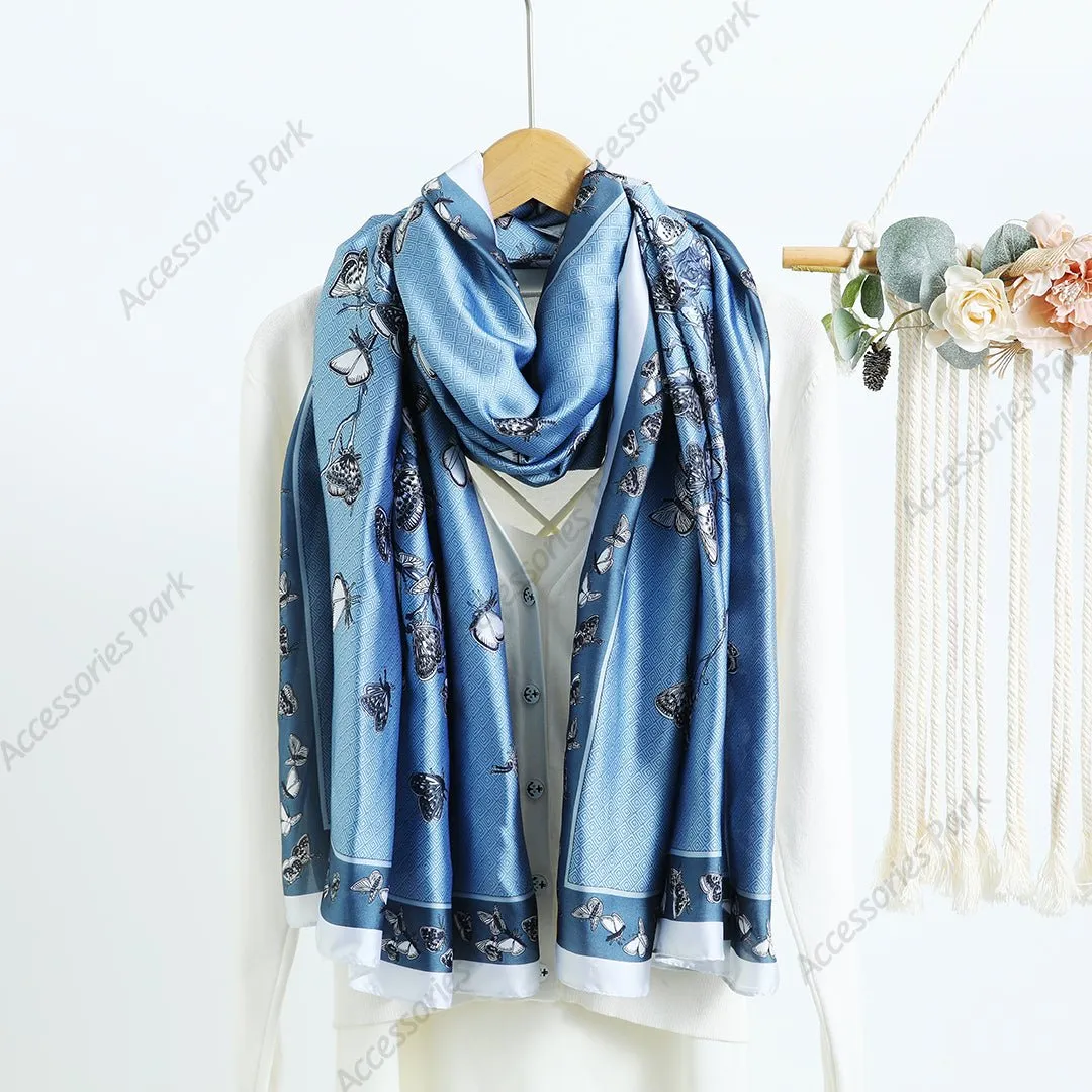 Beautiful Wild Butterfly Printed Silky Smooth Satin Silk Scarves