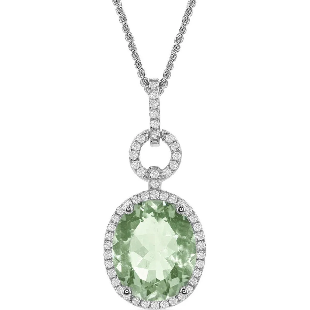 Bellissima Women's Necklace - Green Amethyst Oval with White Topaz Border | BLK-7555