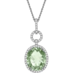 Bellissima Women's Necklace - Green Amethyst Oval with White Topaz Border | BLK-7555