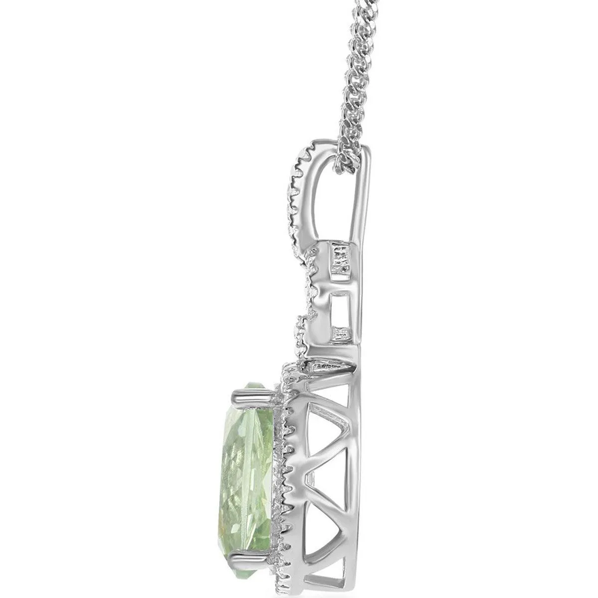 Bellissima Women's Necklace - Green Amethyst Oval with White Topaz Border | BLK-7555