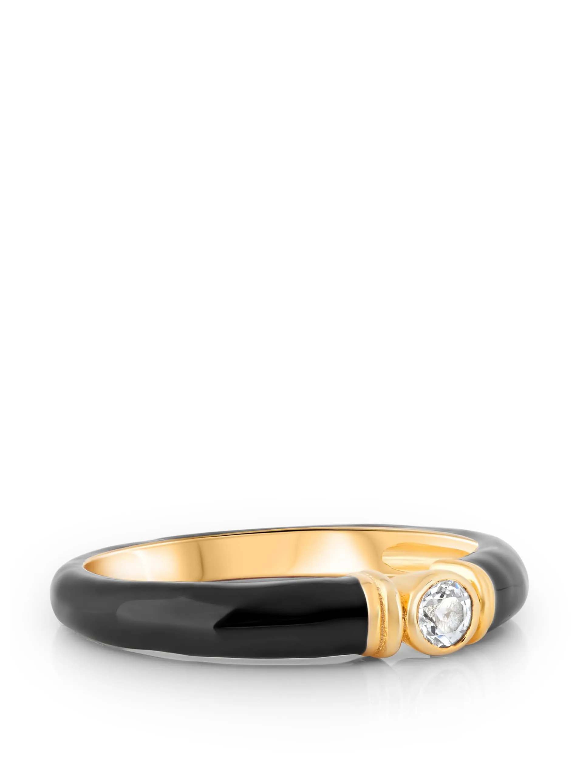 Black enamel Kiki ring with white topaz