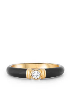 Black enamel Kiki ring with white topaz