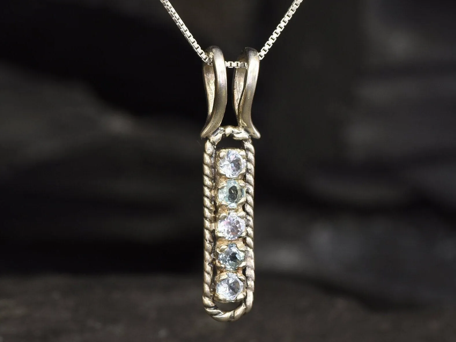 Blue Topaz Necklace - Vertical Topaz Pendant - Sky Blue Necklace