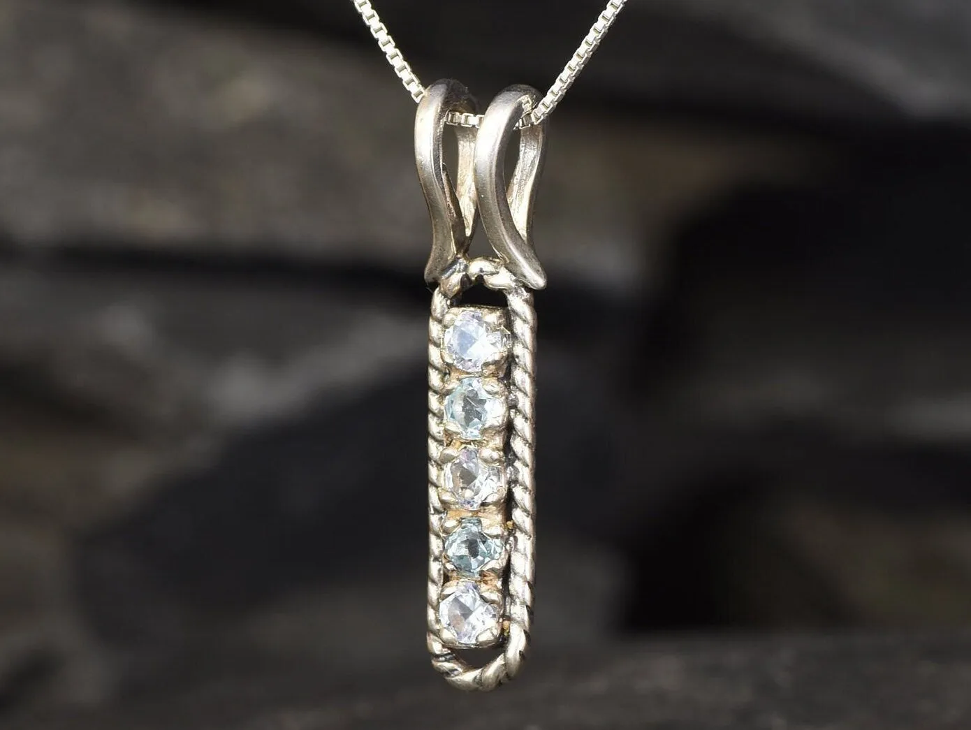 Blue Topaz Necklace - Vertical Topaz Pendant - Sky Blue Necklace