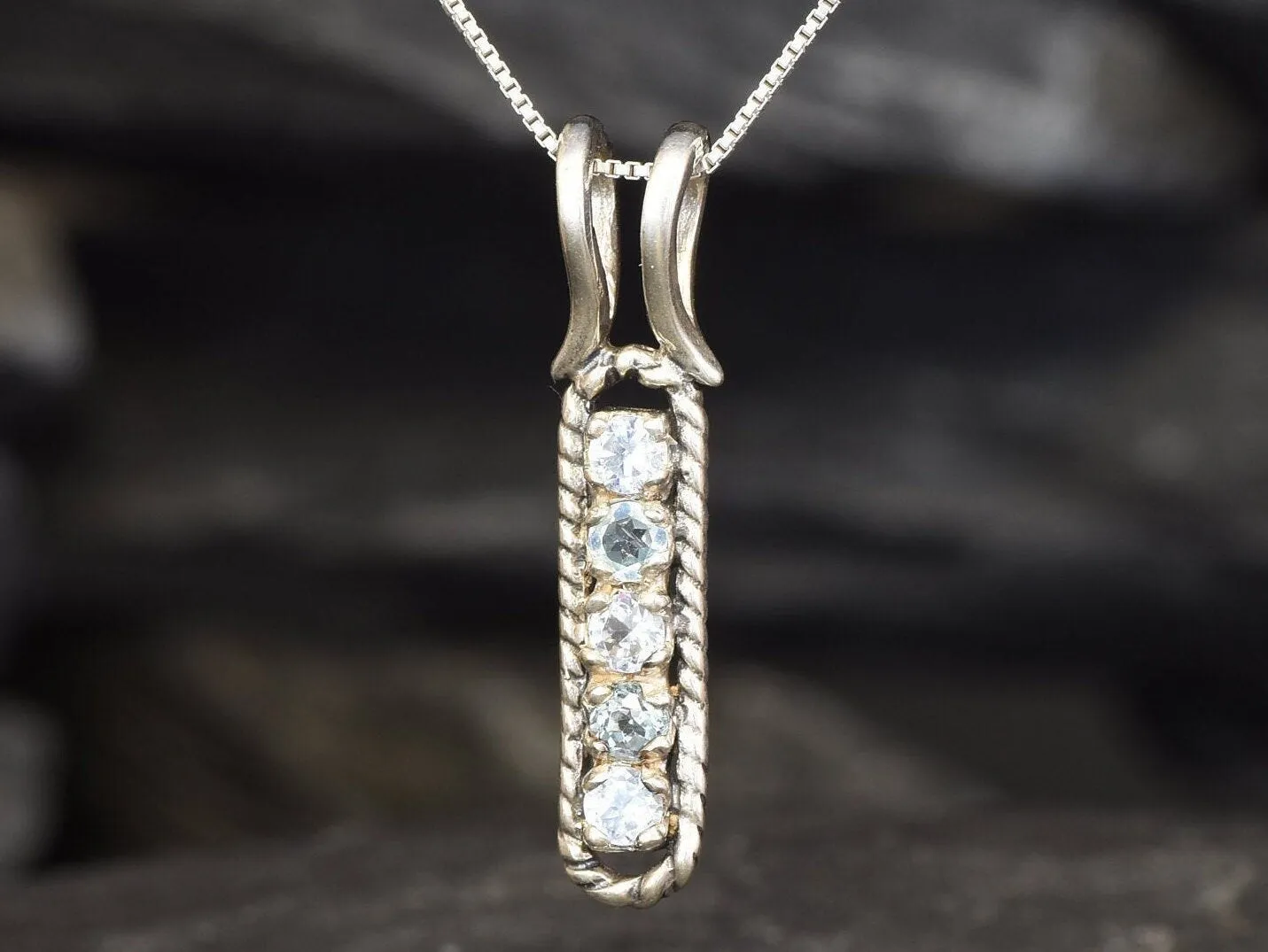 Blue Topaz Necklace - Vertical Topaz Pendant - Sky Blue Necklace