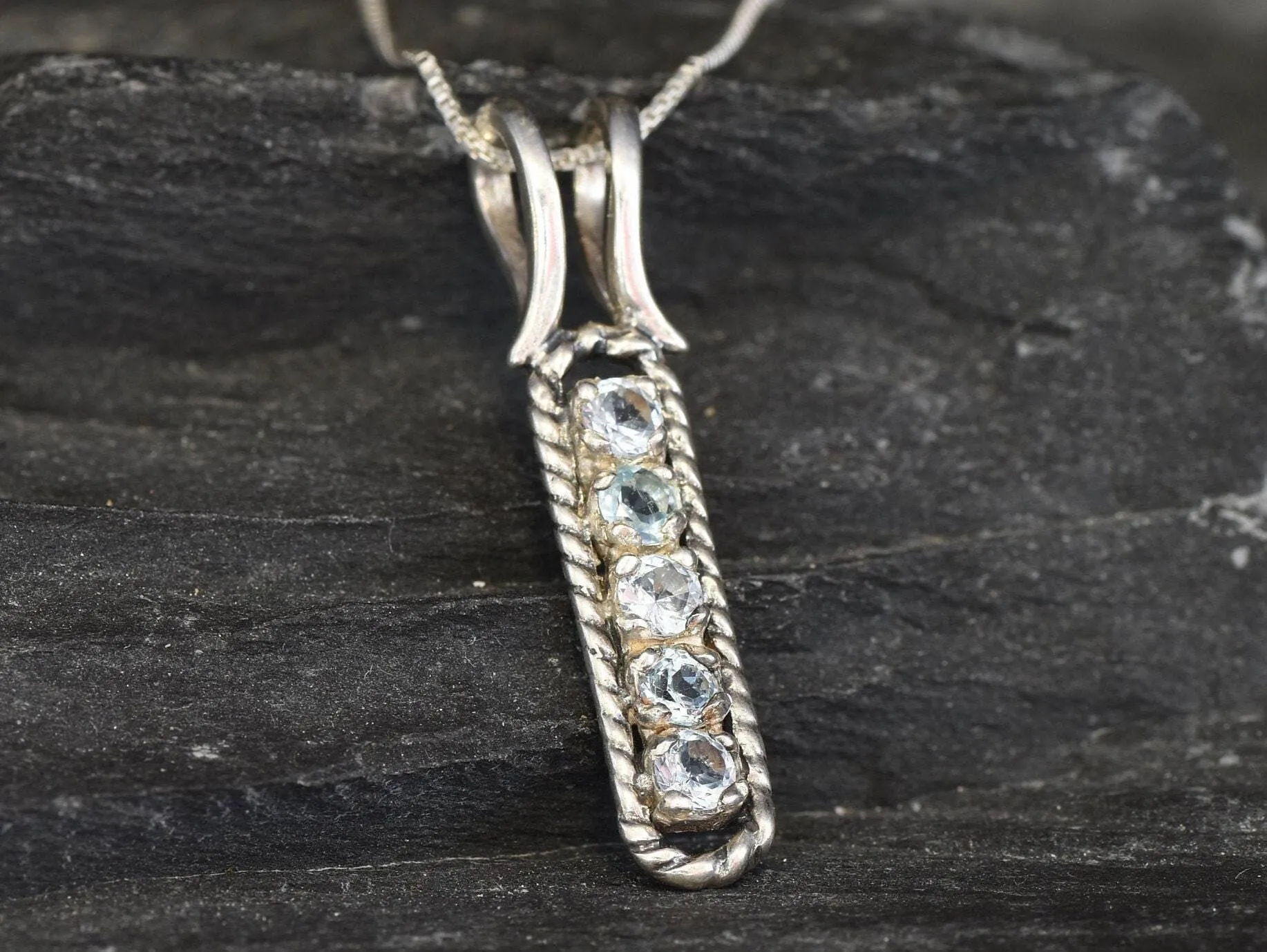 Blue Topaz Necklace - Vertical Topaz Pendant - Sky Blue Necklace