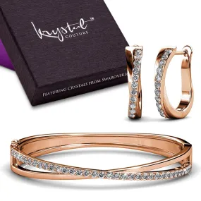 Boxed Lady Bangle And Earrings Set Rose Gold Embellished with SWAROVSKI crystals