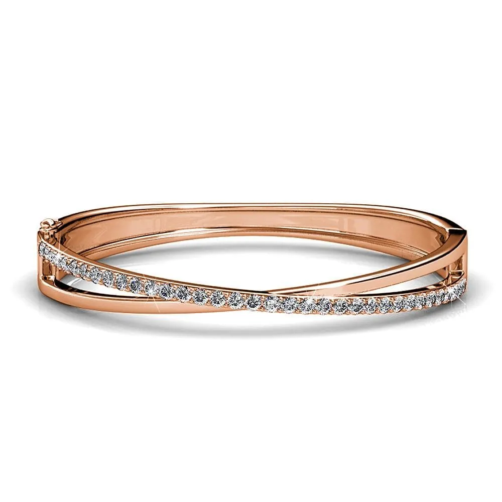 Boxed Lady Bangle And Earrings Set Rose Gold Embellished with SWAROVSKI crystals