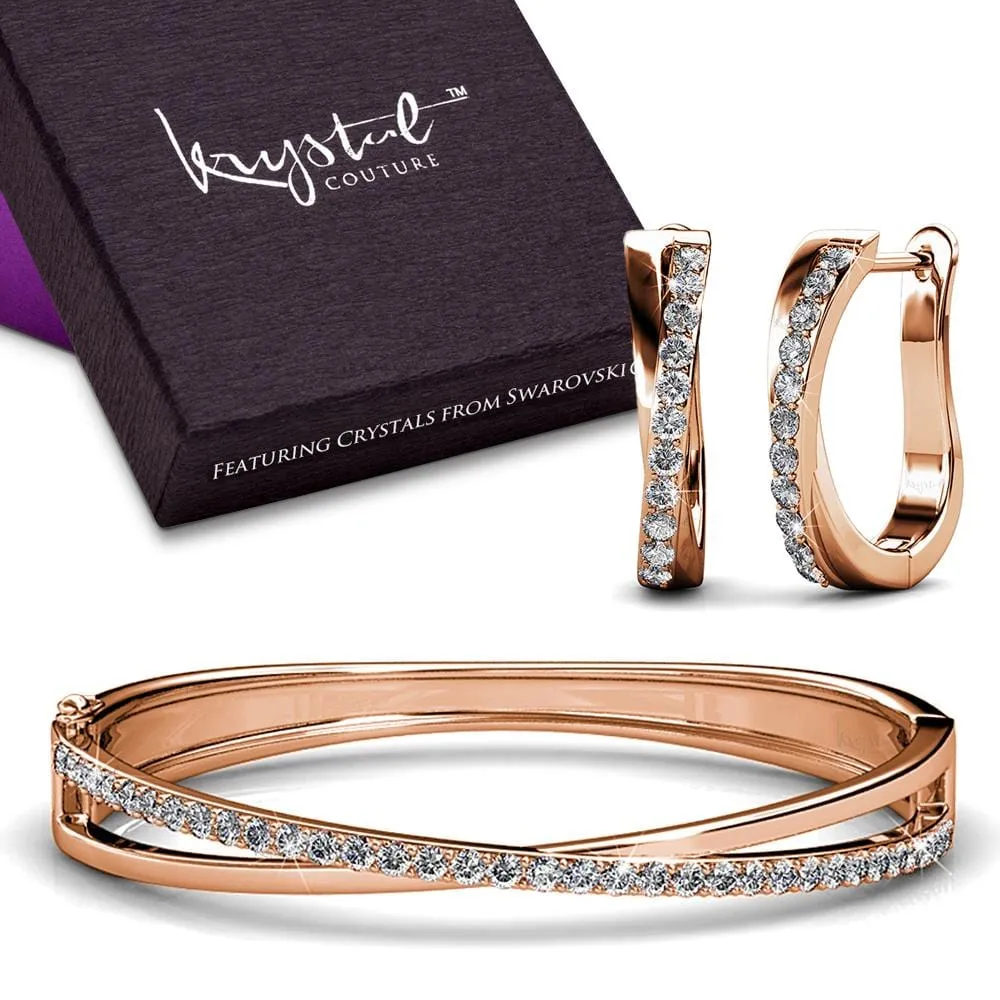 Boxed Lady Bangle And Earrings Set Rose Gold Embellished with SWAROVSKI crystals