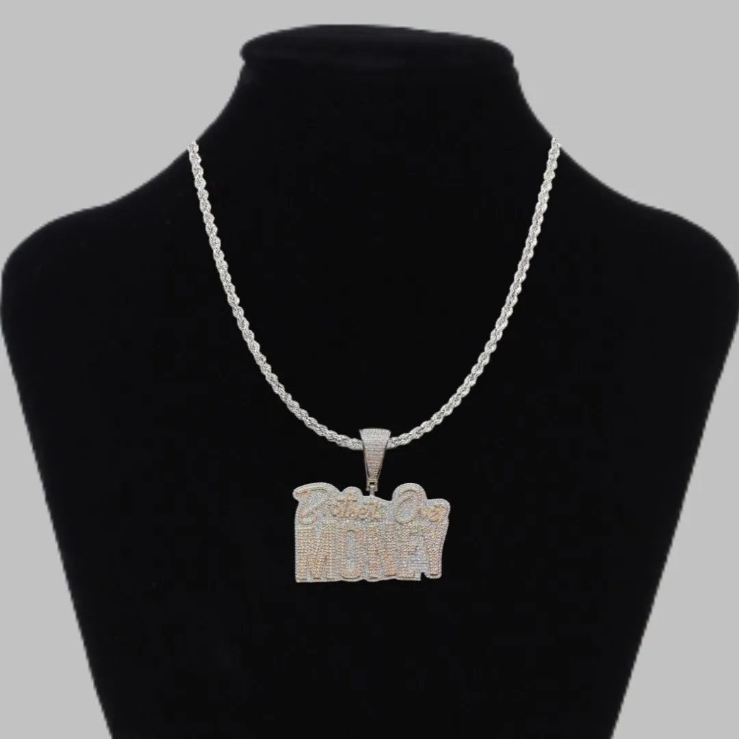 Brothers Over Money Iced Out Letter Diamond Pendant Necklace