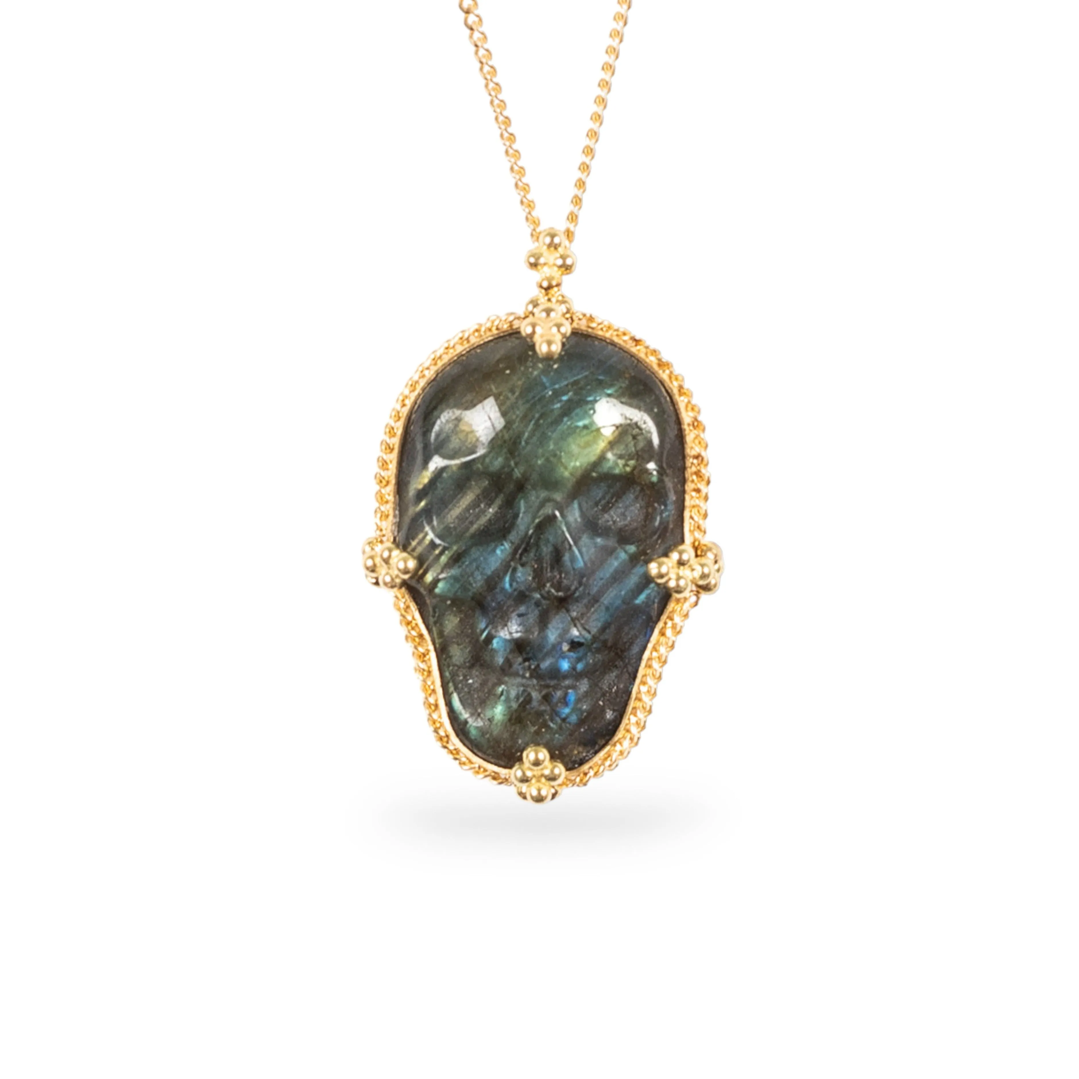 Carved Labradorite Skull Necklace