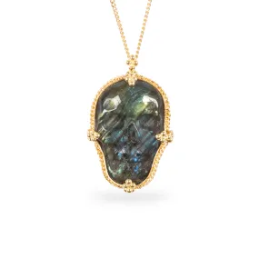 Carved Labradorite Skull Necklace