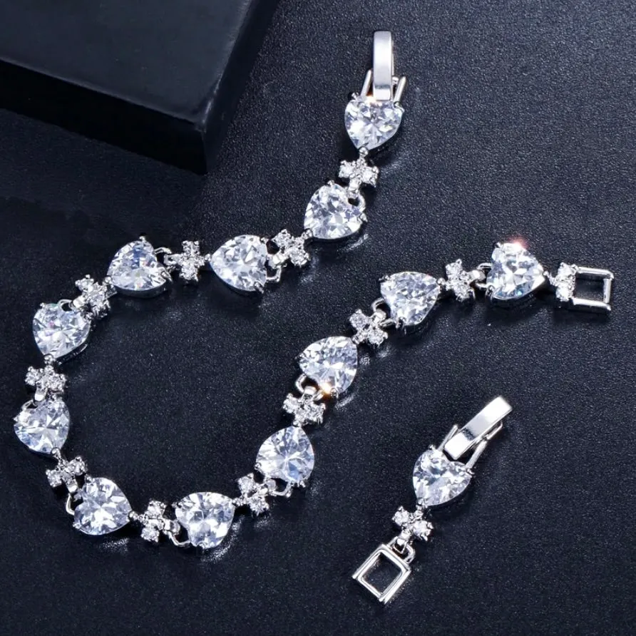 Charlotte - Silver Cubic Zirconia Heart Bracelet