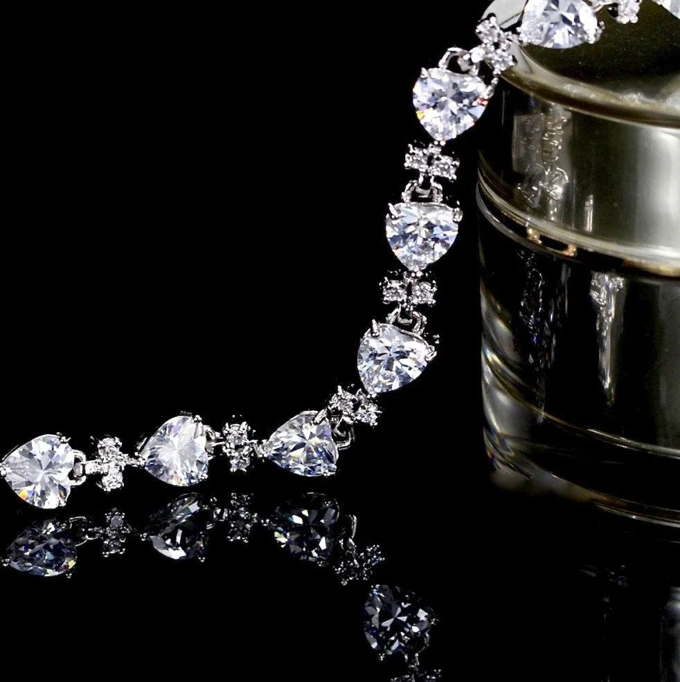 Charlotte - Silver Cubic Zirconia Heart Bracelet