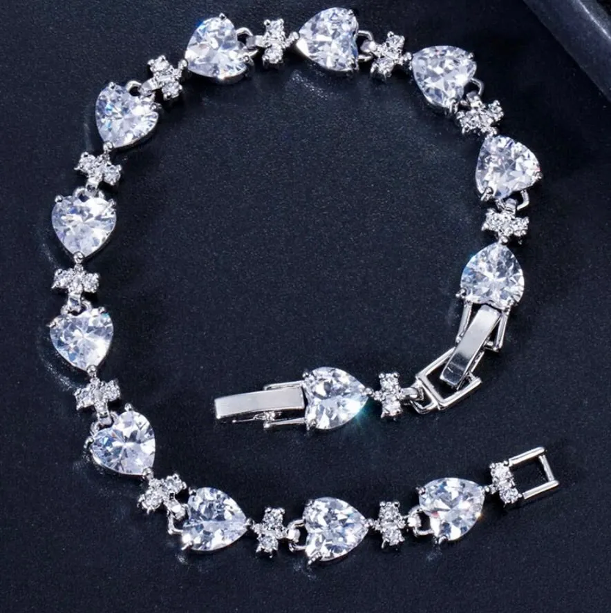 Charlotte - Silver Cubic Zirconia Heart Bracelet