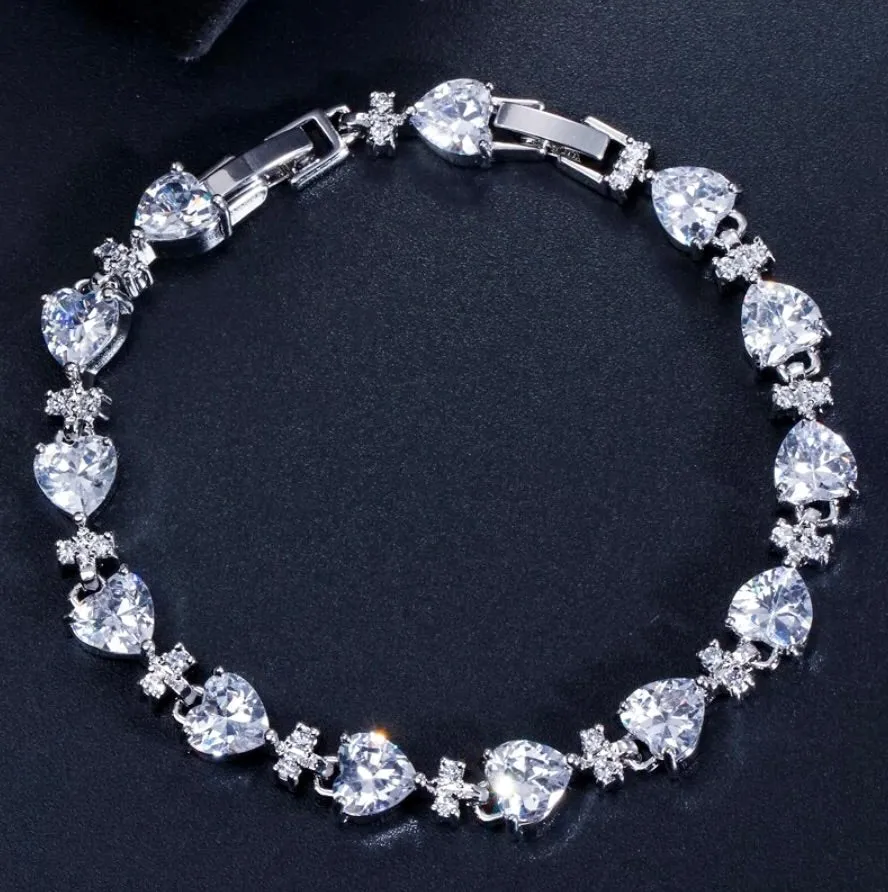 Charlotte - Silver Cubic Zirconia Heart Bracelet