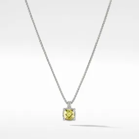 Chatelaine Pave Bezel Pendant Necklace with Lemon Citrine and Diamonds