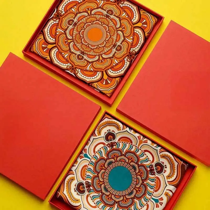 Chinese Style Silk Square Scarf Lotus Design 65 x 65 cm & 88 x 88 cm