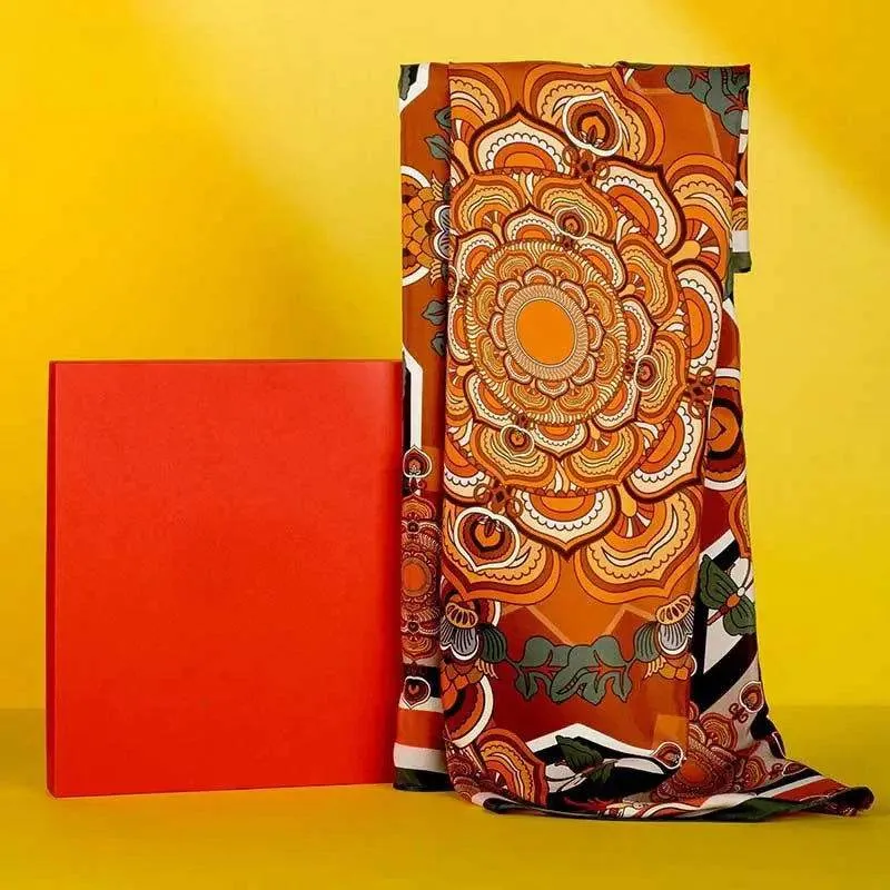 Chinese Style Silk Square Scarf Lotus Design 65 x 65 cm & 88 x 88 cm