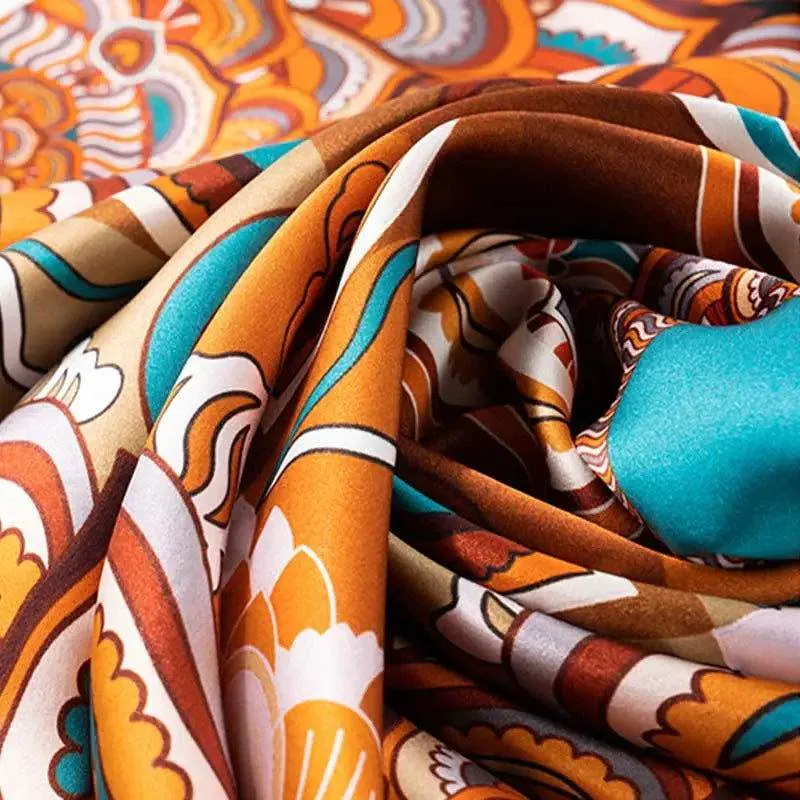 Chinese Style Silk Square Scarf Lotus Design 65 x 65 cm & 88 x 88 cm