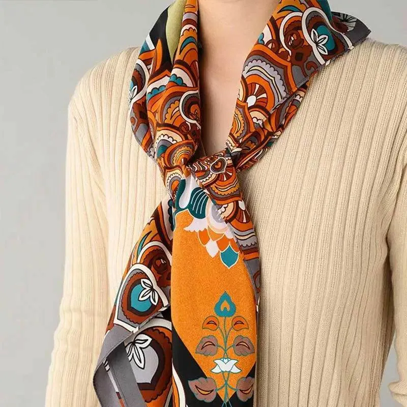 Chinese Style Silk Square Scarf Lotus Design 65 x 65 cm & 88 x 88 cm