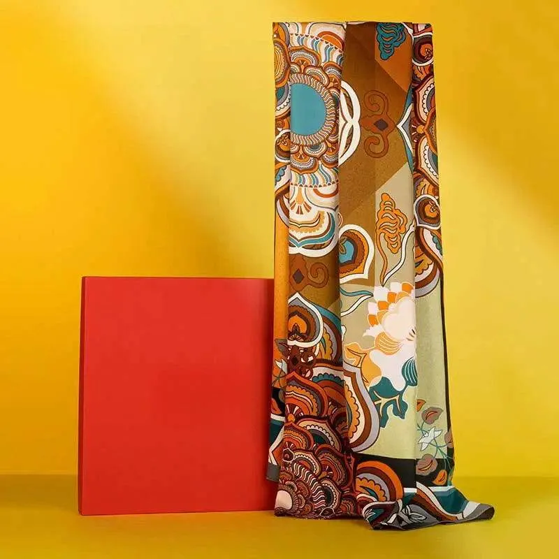 Chinese Style Silk Square Scarf Lotus Design 65 x 65 cm & 88 x 88 cm