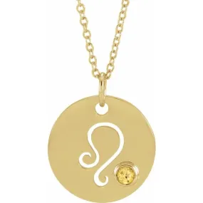 Citrine Leo Zodiac Disc 16-18" Necklace