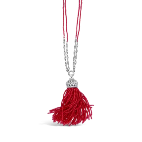 Coral & Diamond Tassel Necklace