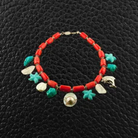 Coral, Turquoise, Crystal, Pearl & Sterling Silver