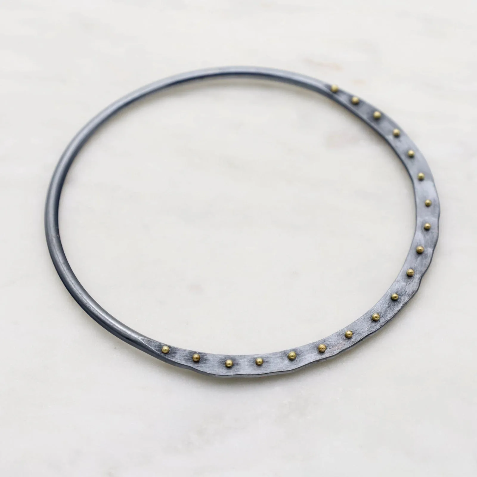 Crescent Bangle in Oxidized Sterling Silver & 18K Gold