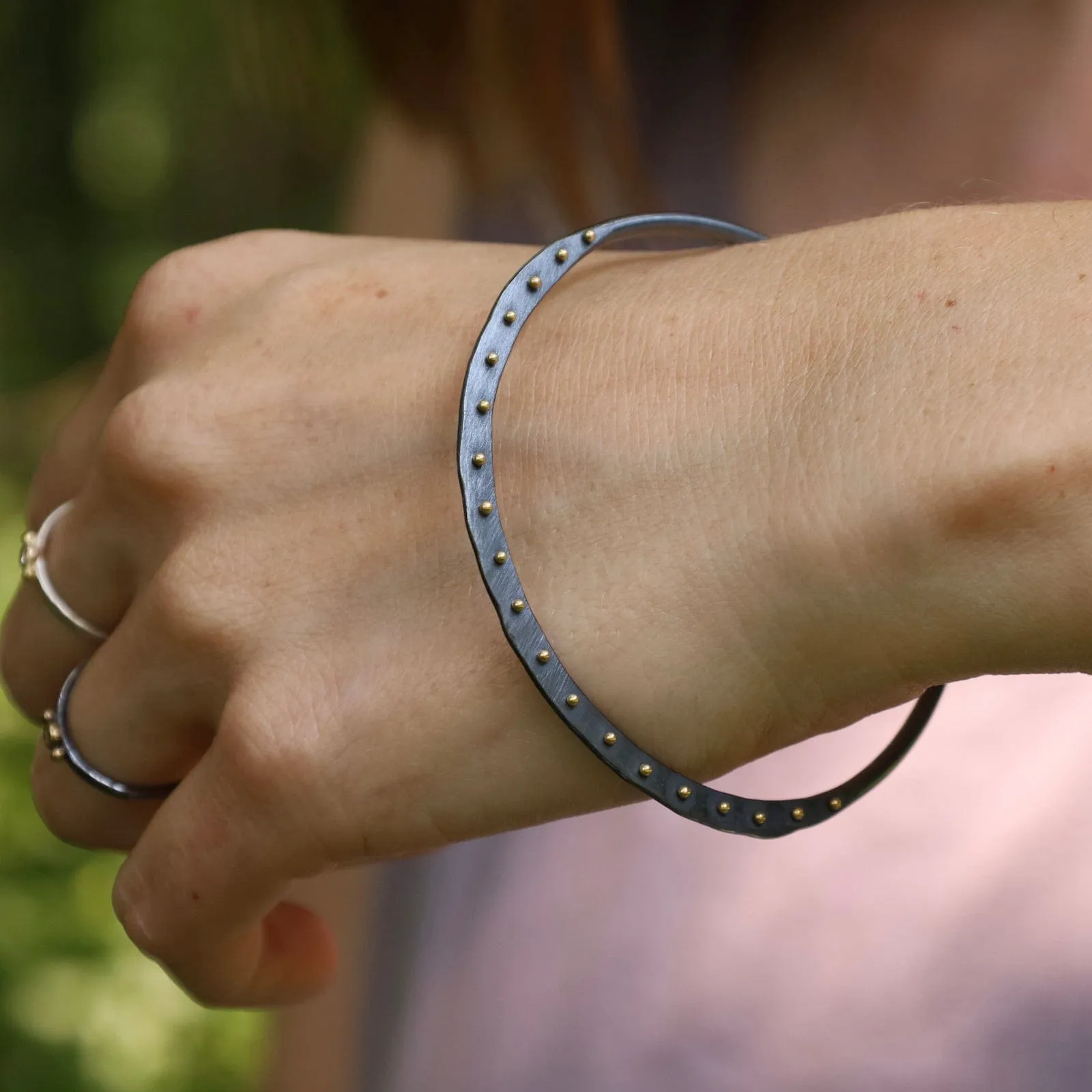 Crescent Bangle in Oxidized Sterling Silver & 18K Gold
